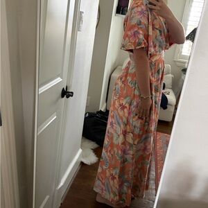 Sophia Maxi Dress - Plunge Neck Bat Wing Sleeve Dress in Multi Floral